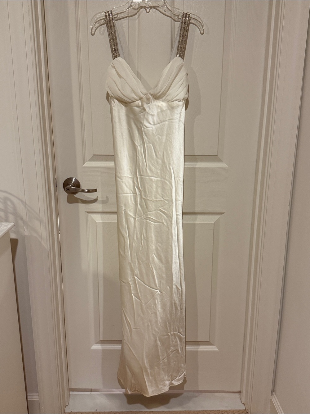 ABS Allen Schwartz Ivory Satin Gown with Beaded Straps